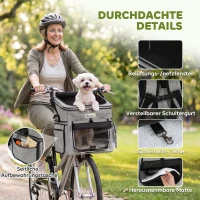 PawHut Panier de Vélo Avant Portable pour Chiens Chats, Laisse de Sécurité, Couvercle Détachable, 33x26x35cm, Gris Clair(m-6)