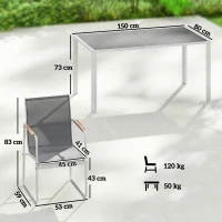 Outsunny Conjunto de Mesa y Sillas Jardín con Mesa de Vidrio Templado y 6 Sillas Transpirables para Terraza Patio Blanco y Gris(m-3)
