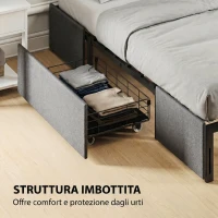 HOMCOM Struttura Letto Matrimoniale a Doghe con 3 Cassetti, in Legno, Poliestere e Metallo, 165x193x30 cm, Grigio(m-7)