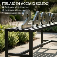 Outsunny Panchina Moderna Industriale da Esterno per Patio e Giardino, Senza Schienale, Nero(m-6)