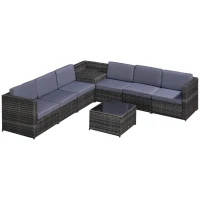 Outsunny 8-tlg. Polyrattan Gartengarnitur Gartenmöbel Garten-Set Sitzgruppe Loungeset Loungemöbel Beistelltisch als Aufbewahrungskorb Dunkelgrau Stahl + Polyester 58 x 58 x 37 cm(m-1)
