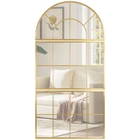 HOMCOM Miroir mural arqué miroir mural en forme de fenêtre ensemble de 3 pièces cadre en métal 76 x 150 cm doré(m-11)