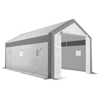 Outsunny Serre de Jardin Tunnel Surface Sol 18 m² 6L x 3l x 2,8H m châssis Tubulaire renforcé Acier 2 Portes + 6 fenêtres enroulables PE Polyester Blanc Gris(m-12)