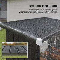 Outsunny Brandhoutschuur met verhoogde bodem, stalen constructie, schuin dak – 150 x 66,5 x 144/150 cm, donkergrijs(m-6)