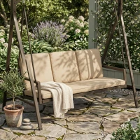 Outsunny Hollywoodschommel Tuinschommel Schommelbank, verstelbaar zonnedak, 200 cm x 125 cm x 175 cm, Beige + Bruin(m-10)