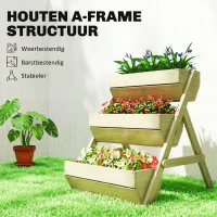 Outsunny Verticaal hoogbed met 3 lagen, houten plantenbak met 3 plantenbakken en afvoergaatjes, Groen(m-6)
