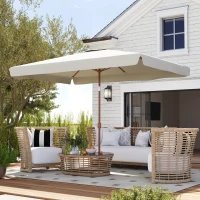 Outsunny Ombrellone Rettangolare da Giardino 2x3 m con Manovella, in Metallo e Poliestere, Crema(m-9)