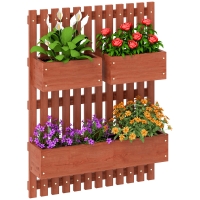 Outsunny Fioriera Verticale a Doghe con 3 Vasi Rimovibili, in Legno di Abete, 60x16x80 cm, Marrone