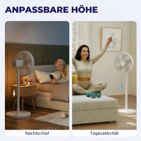 HOMCOM Ventilator de Podea cu Telecomandă, Reglabil pe Înălțime, 4 Viteze, Oscilație 80°, Timer 10 Ore, Alb, Ø40x90.5-118.5Î cm(m-6)