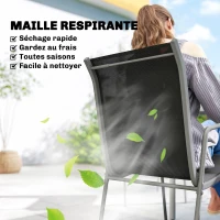 Outsunny Salon de Jardin 6 Personnes Ensemble Table et Chaises Jardin avec Chaises Empilables en Textilène 70x51x87cm Argent(m-5)