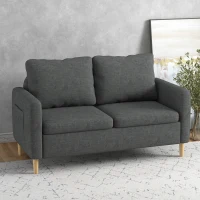 HOMCOM Canapé 2 places style contemporain pochettes sur les accoudoirs pieds en bois revêtement tissu aspect lin - gris(m-2)
