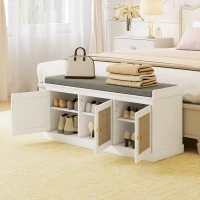 HOMCOM Shoe Storage Bench with Woven Rattan Doors, Seat - White(m-8)