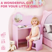 AIYAPLAY Kids Dressing Table with Mirror, Stool, Kids Vanity Table with Shelves, for Ages 3-8 Years, Purple(m-8)