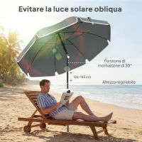 Outsunny Ombrellone da Spiaggia Inclinabile con Ancora per la Sabbia e Borsa da Trasporto, Ø150x185 cm, Grigio Scuro(m-4)