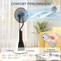 HOMCOM Ventilateur brumisateur sur roulettes 90 W 125 cm avec télécommande, minuterie, oscillation à 75°, tête inclinable, noir(m-5)