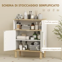 HOMCOM Mobile Bagno Autoportante con Ripiano Regolabile, Bianco e Legno Naturale(m-4)
