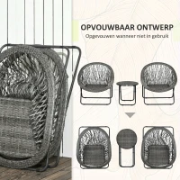 Outsunny Tuinmeubelset, 3-delig, rotanlook, 2 stoelen, 1 tafel, inklapbaar, Grijs(m-6)