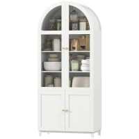 HOMCOM Armoire de cuisine, vaisselier vitrine avec 4 portes dont 2 en acrylique et étagères réglables, 78 x 40 x 180 cm, blanc(m-1)
