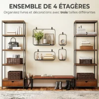 HOMCOM Lot de 4 étagères murales industrielles, étagères flottantes géométriques en métal, pour salon, chambre et bureau, noir(m-5)