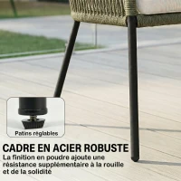 Outsunny Salon de Jardin Extérieur 4 Places Canapé 2 Places 2 Fauteuils et Table Basse Verre Trempé PP Rond Tressé Crème(m-8)