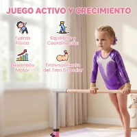 HOMCOM Barra de Gimnasia para Niños de +3 Años Barra de Entrenamiento Altura Ajustable 92-150 cm Carga 75 kg 194x121x150cm Rosa(m-7)