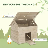 PawHut Eendenhuis met Opklapbaar Schuindak, Pluimveehuis met Verhoogde Bodem en Helling, Dennenhout, 100 x 82,5 x 91 cm(m-4)