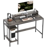 HOMCOM Mesa de Escritorio con Estantes Laterales Soporte para Monitor Ajustable y Estructura Móvil 120x48x85,5 cm Gris Carbón(m-10)