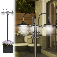 Outsunny Farol Solar de Jardín con 18 Luces LED Blanca Fría 6000K IP44 para Camino Terraza Patio 60x55x189 cm Negro(m-10)