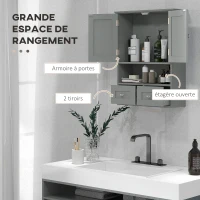 kleankin Armoire murale de salle de bain, armoire de toilette, avec portes, étagère, 2 tiroirs, 50,8l x 17,8P x 66H cm, gris(m-4)