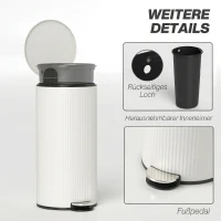 HOMCOM Poubelle cuisine 30L, poubelle à pédale avec seau intérieur amovible, couvercle à fermeture douce, 36x30x60,5cm, crème(m-7)