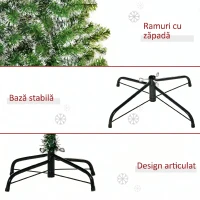 HOMCOM Brad de Crăciun Artificial cu 416 Ramuri din PET și Bază din Metal, Ø75x150 cm, Verde(m-7)