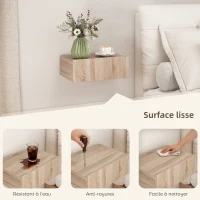 HOMCOM Lot de 2 tables de chevet murales, tables de nuit suspendues avec tiroir coulissant, 40 x 30 x 15 cm, chêne(m-6)