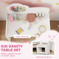 AIYAPLAY Kids Dressing Table with Mirror, Stool, Kids Vanity Table with Shelves, for Ages 3-8 Years, White(m-4)
