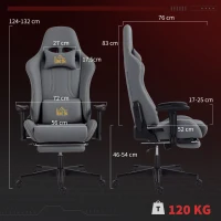 HOMCOM Chaise gaming ergonomique, fauteuil gamer avec accoudoirs 3D, dossier inclinable, hauteur réglable, 72x76x132cm, gris(m-3)