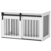 PawHut Box per Cani con Porta Scorrevole, Ventilazione, in Pannello Truciolare e Acciaio, 98x58x61 cm, Noce(m-10)