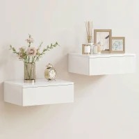 HOMCOM 2er-Set Nachttische, wandmontiertes Design, Schublade, für Schlafzimmer, Spanplatte, Weiß(m-11)
