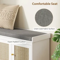 HOMCOM Shoe Storage Bench with Woven Rattan Doors, Seat - White(m-5)