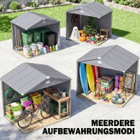 Outsunny Tuinhuis, Tuinschuur met Ventilatieraam, Kunststof, Metaal, 240 x 190 x 180/228, Grijs(m-8)