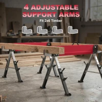 HOMCOM 2-delige set zaagbokken tot 1160 kg, inklapbaar, 7-voudig in hoogte verstelbaar (64-81 cm), metalen werkbokken met handgreep, rood(m-8)