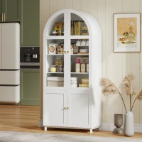 HOMCOM Armoire de cuisine, vaisselier vitrine avec 4 portes dont 2 en acrylique et étagères réglables, 78 x 40 x 180 cm, blanc(m-10)