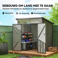 Outsunny 1,9 x 1,9 m Tuinschuur, Opslagschuur uit Kunststof, met Afsluitbare Deuren, 2 Ventilatieopeningen, Lichtgrijs(m-5)