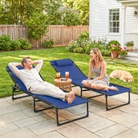 Outsunny Set of Two Folding Sun Loungers, with Four-Position Backs - Blue(m-8)