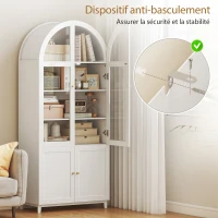 HOMCOM Armoire de cuisine, vaisselier vitrine avec 4 portes dont 2 en acrylique et étagères réglables, 78 x 40 x 180 cm, blanc(m-8)