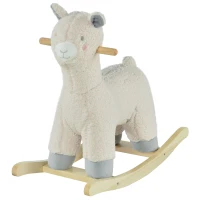 HOMCOM Cheval à Bascule modèle Lama Fonction vocale Bois peuplier Peluche Douce crème(m-1)
