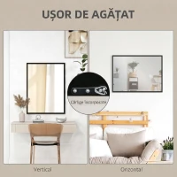 HOMCOM Oglindă de Perete Dreptunghiulară cu Agățători, din Sticlă și MDF, 60x80 cm, Neagră(m-5)