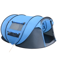 Outsunny Tenda da Campeggio Pop Up 2 Posti con 2 Porte, 4 Finestre e Telo Impermeabile, 263.5x220x123 cm, Blu