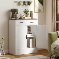 HOMCOM Credenza Moderna 2 Cassetti e Armadietto 2 Ante, Ripiano Interno Regolabile, Bianco e Legno(m-2)