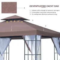 Outsunny Partytent in de tuin partytent paviljoen tuintent feesttent dubbel dak 3 x 3 m bruin(m-4)