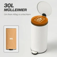 HOMCOM Poubelle cuisine 30L, poubelle à pédale avec seau intérieur amovible, couvercle à fermeture douce, 36x30x60,5cm, crème(m-4)