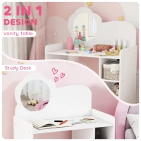 AIYAPLAY Kids Dressing Table with Mirror, Stool, Kids Vanity Table with Shelves, for Ages 3-8 Years, White(m-5)